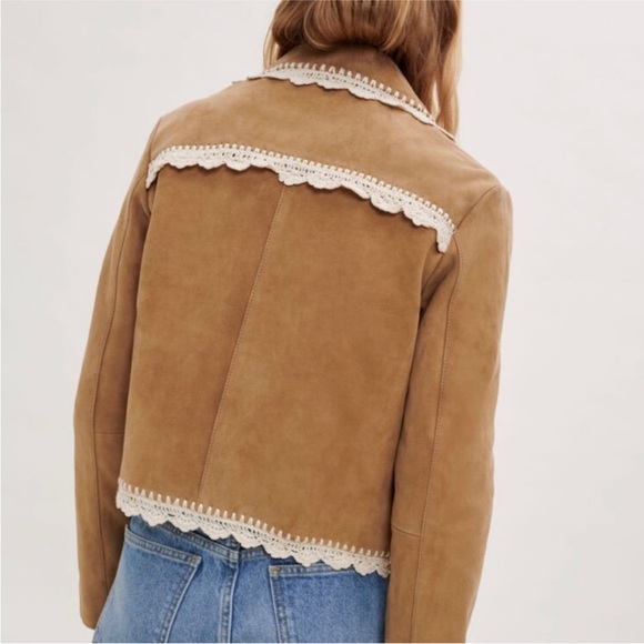 Maje Bicoti Crochet Trim Suede Jacket 36/S - Picture 2 of 2